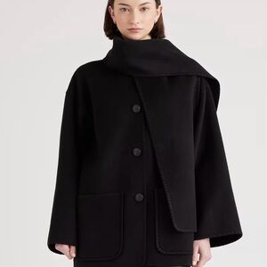 Quince NWT Black Women's Double-Faced Merino Wool Scarf Coat M Medium